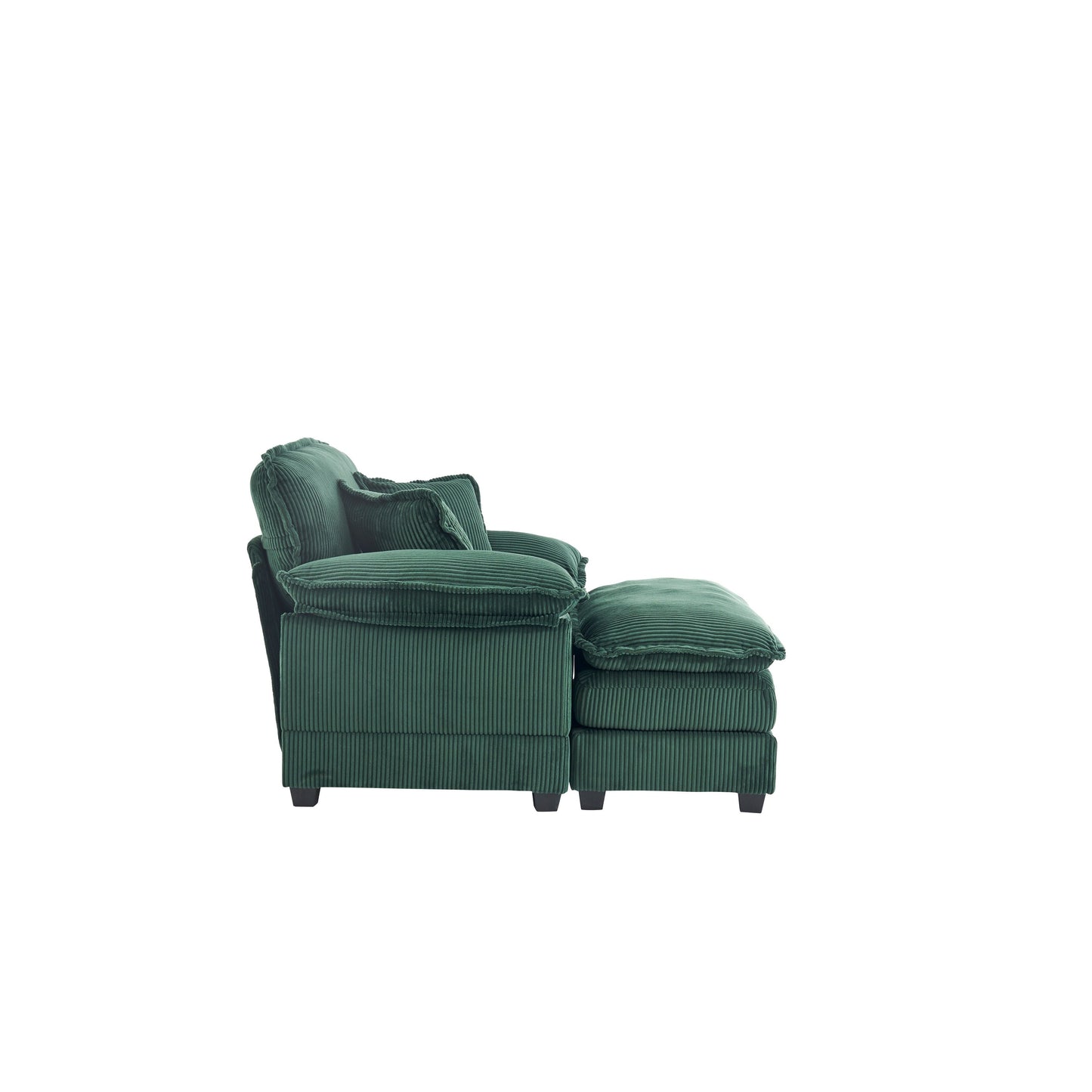 Canapé simple profond en velours côtelé vert avec pouf