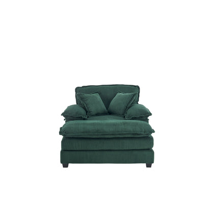 Canapé simple profond en velours côtelé vert avec pouf