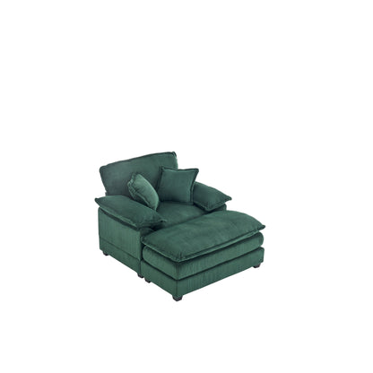 Canapé simple profond en velours côtelé vert avec pouf