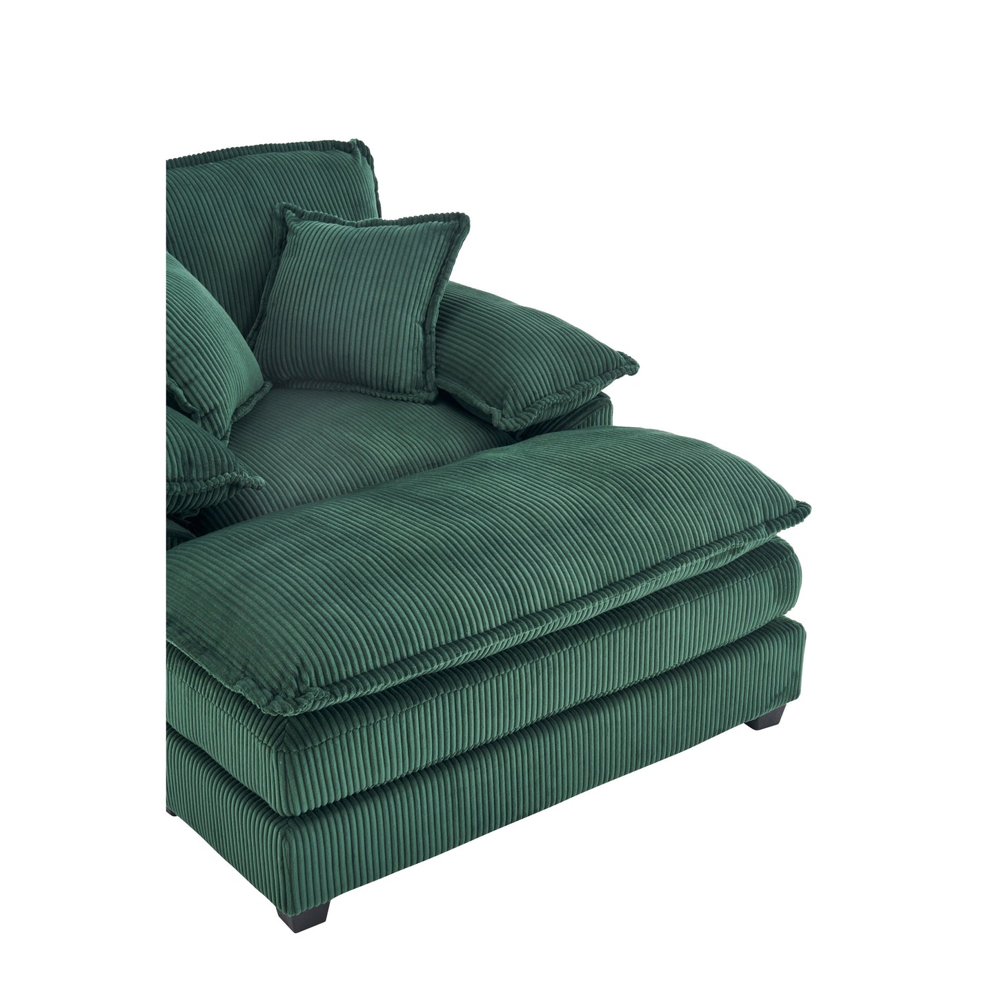 Canapé simple profond en velours côtelé vert avec pouf