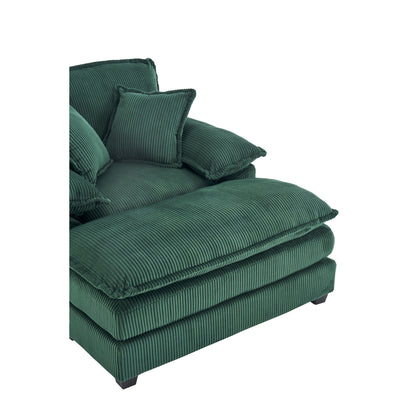 Canapé simple profond en velours côtelé vert avec pouf