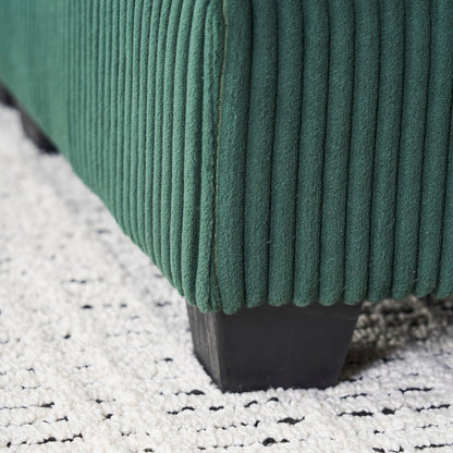 Canapé simple profond en velours côtelé vert avec pouf