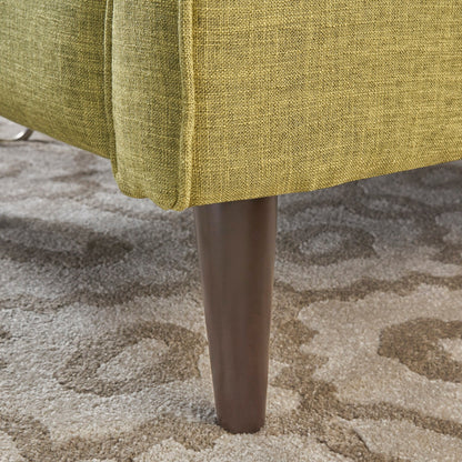 Fauteuil inclinable rembourré en tissu vert style milieu du siècle avec repose-pieds, dossier capitonné et pieds en hêtre