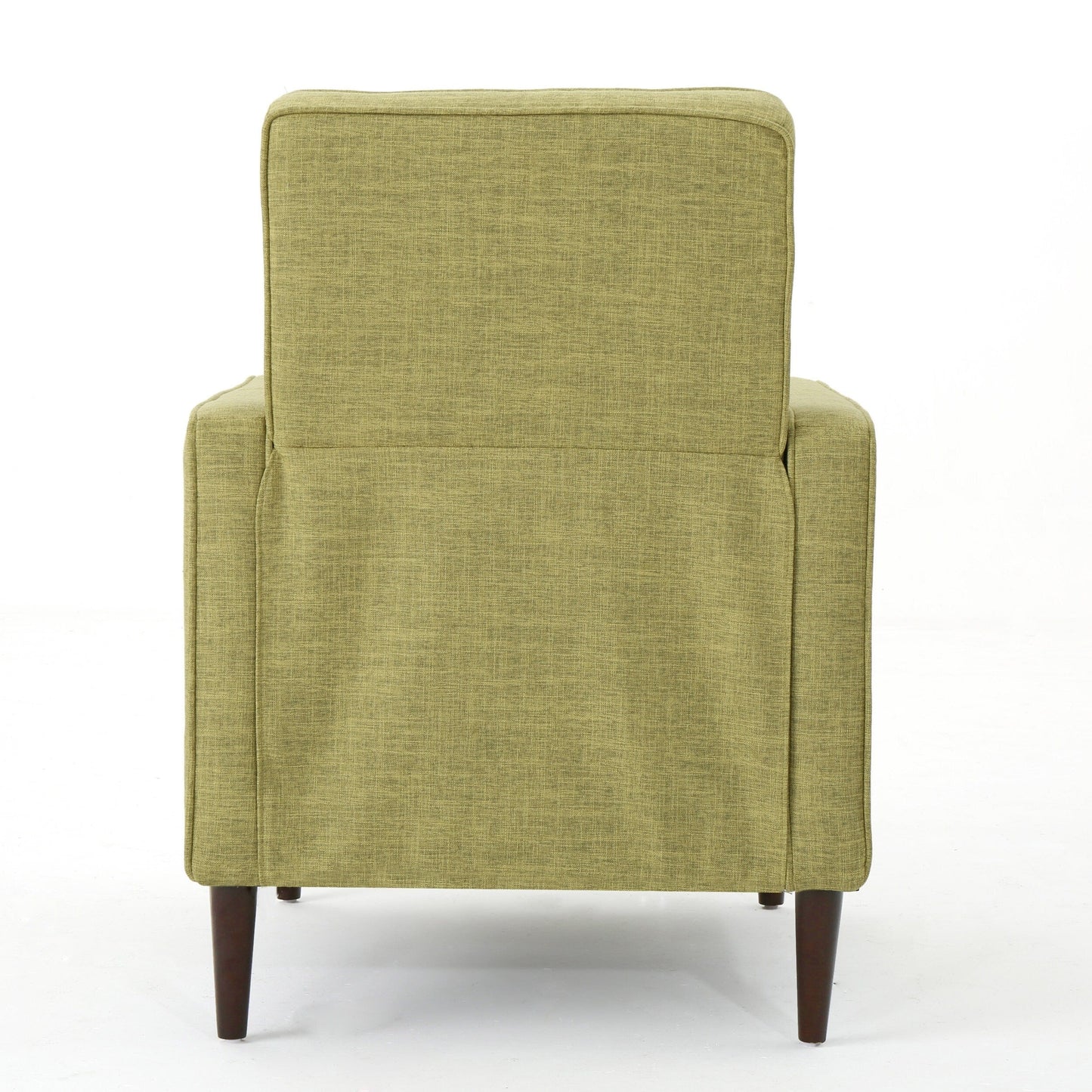Fauteuil inclinable rembourré en tissu vert style milieu du siècle avec repose-pieds, dossier capitonné et pieds en hêtre