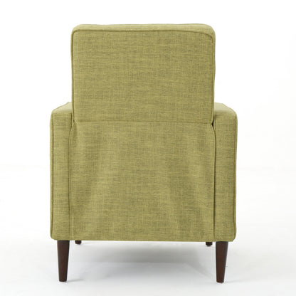 Fauteuil inclinable rembourré en tissu vert style milieu du siècle avec repose-pieds, dossier capitonné et pieds en hêtre