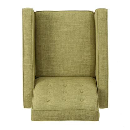 Fauteuil inclinable rembourré en tissu vert style milieu du siècle avec repose-pieds, dossier capitonné et pieds en hêtre