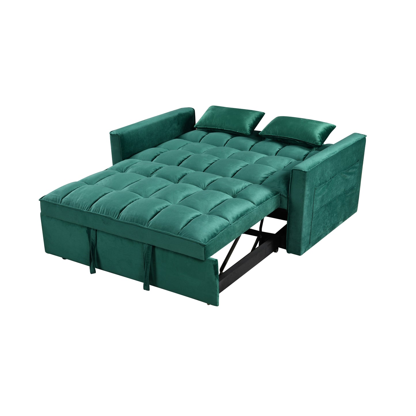 Canapé-lit convertible en flanelle verte avec rangement