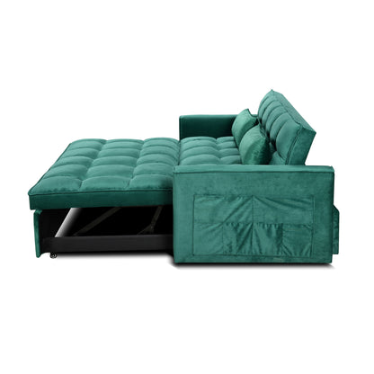 Canapé-lit convertible en flanelle verte avec rangement