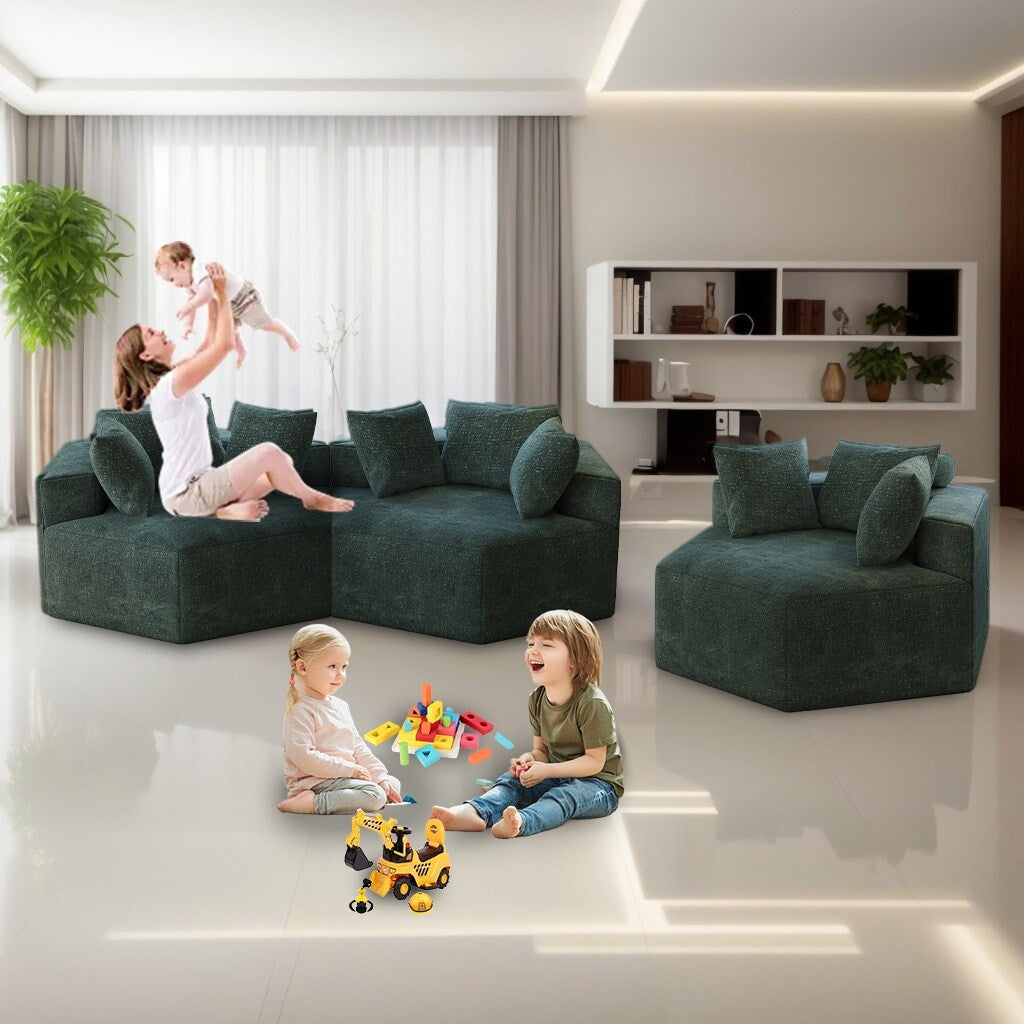 Canapé-lit simple moderne vert 54 en éponge chenille avec coussin de dossier pour salon