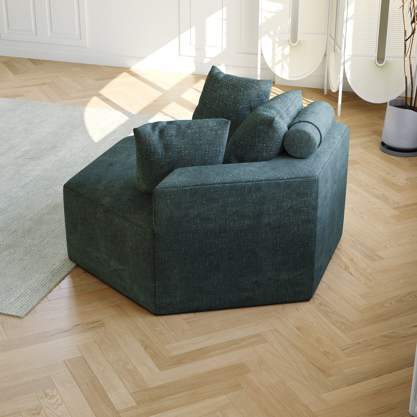 Canapé-lit simple moderne vert 54 en éponge chenille avec coussin de dossier pour salon