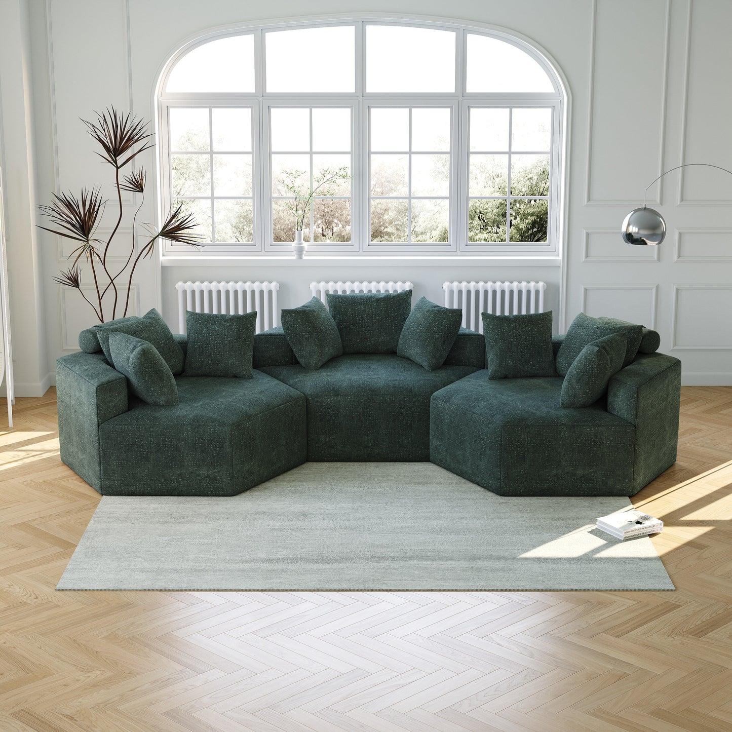 Canapé-lit simple moderne vert 54 en éponge chenille avec coussin de dossier pour salon