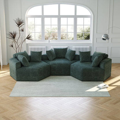 Canapé-lit simple moderne vert 54 en éponge chenille avec coussin de dossier pour salon