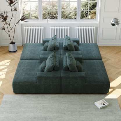 Canapé-lit simple moderne en éponge chenille verte 55 avec coussin de dossier pour salon