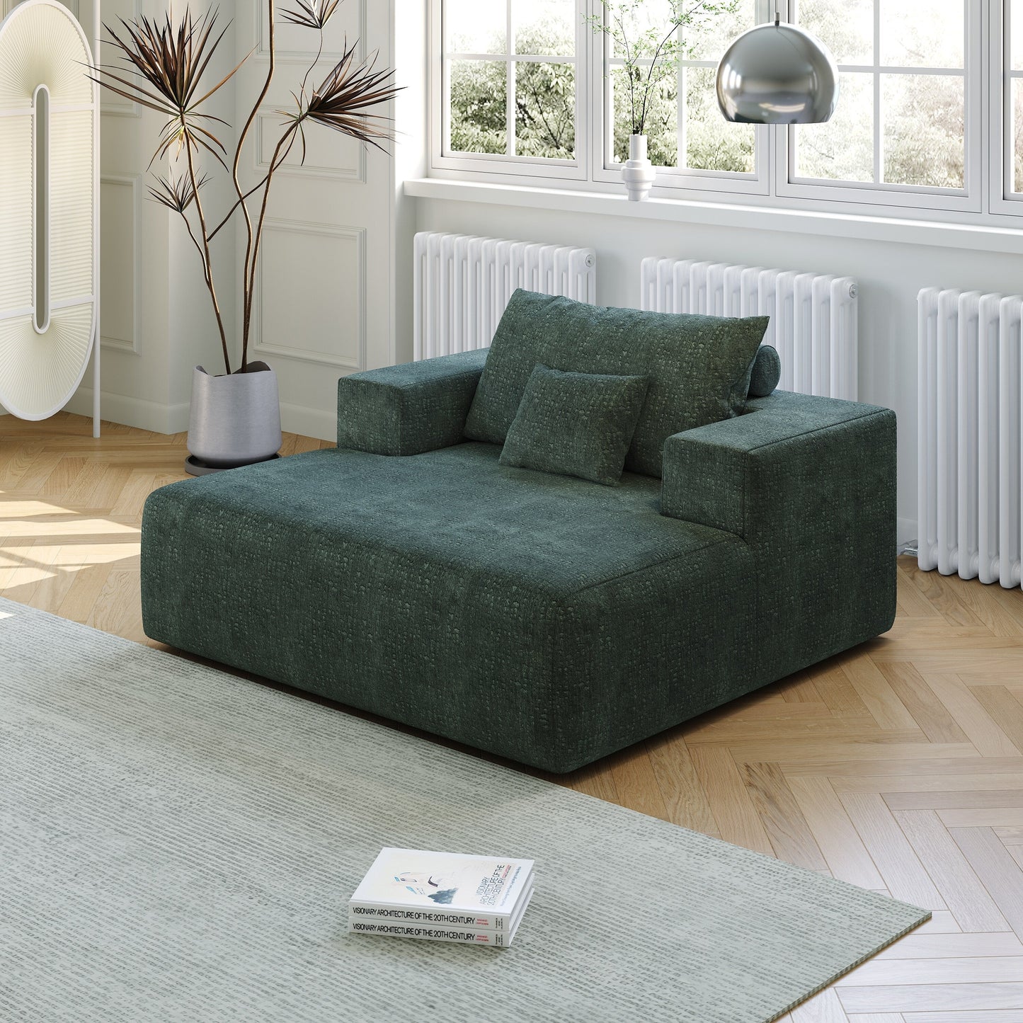 Canapé-lit simple moderne en éponge chenille verte 55 avec coussin de dossier pour salon