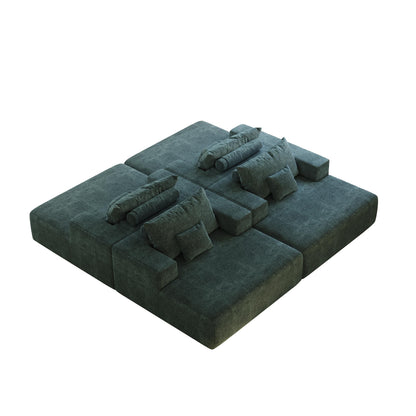 Canapé-lit simple moderne en éponge chenille verte 55 avec coussin de dossier pour salon