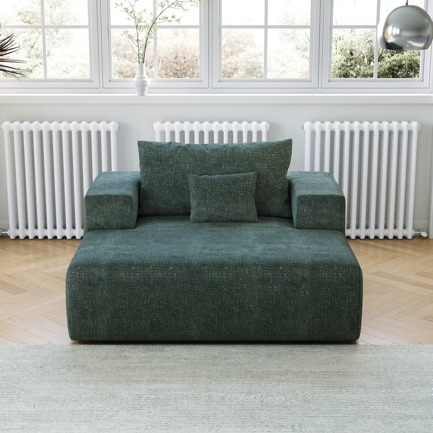 Canapé-lit simple moderne en éponge chenille verte 55 avec coussin de dossier pour salon