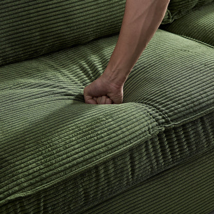 Canapé 3 places en velours côtelé vert moderne 87,4 avec porte-gobelet et sacs de rangement pour le salon