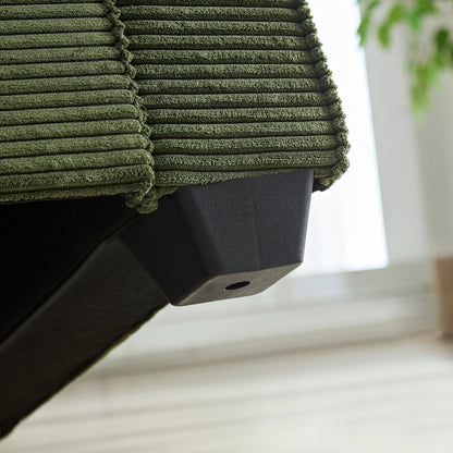 Canapé 3 places en velours côtelé vert moderne 87,4 avec porte-gobelet et sacs de rangement pour le salon