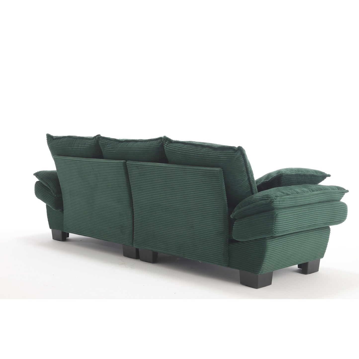 Canapé 3 places en velours côtelé vert moderne 88,6 avec deux coussins et pieds larges en plastique pour le salon