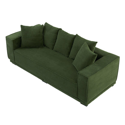 Canapé 3 places rembourré en velours côtelé vert moderne 88,97 $ avec 5 coussins assortis pour le salon