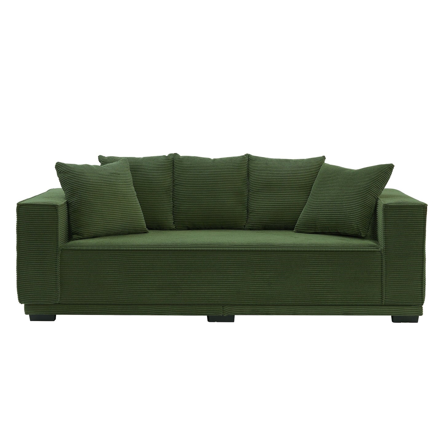 Canapé 3 places rembourré en velours côtelé vert moderne 88,97 $ avec 5 coussins assortis pour le salon