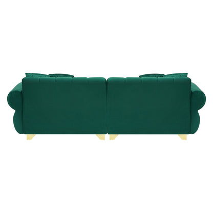 Canapé 3 places en velours vert moderne 89 avec coussins à ressorts et pieds en métal pour le salon