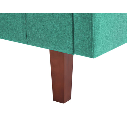 Canapé-lit causeuse moderne en lin vert avec accoudoirs carrés, cadre en bois d'eucalyptus et pieds en peuplier pour le salon