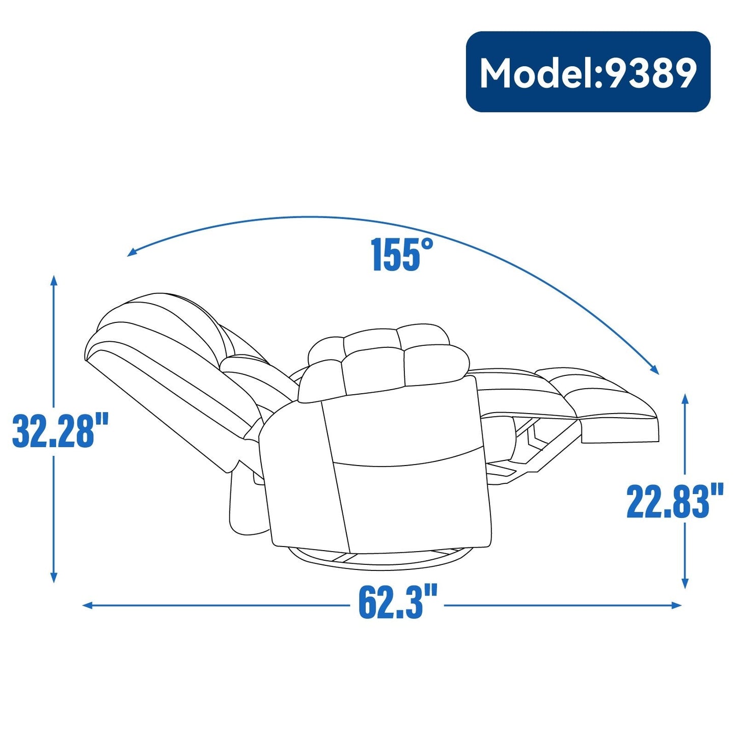 Fauteuil inclinable surdimensionné en tissu vert avec fonction pivotante et basculante à 360°, commande manuelle pour un confort maximal