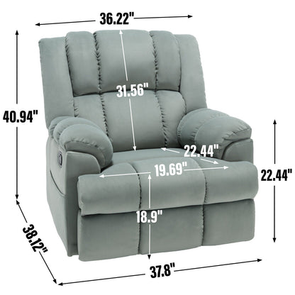 Fauteuil inclinable surdimensionné en tissu vert avec pivot à 360°, fonction bascule et commandes manuelles pour un confort maximal