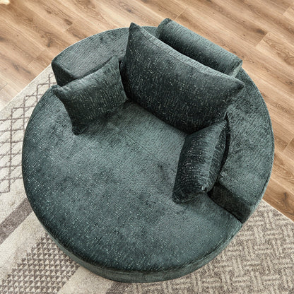 Canapé-lit simple rond en chenille verte avec coussin de dossier