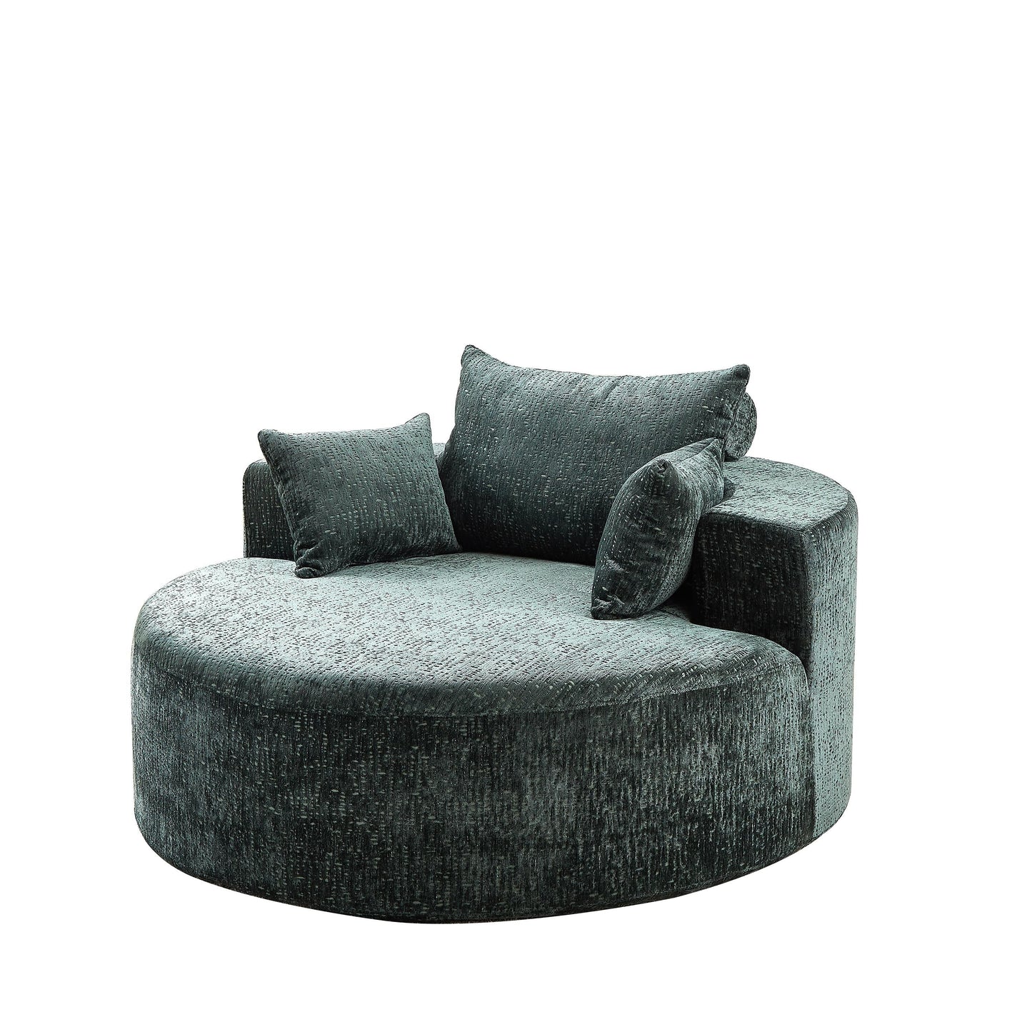 Canapé-lit simple rond en chenille verte avec coussin de dossier