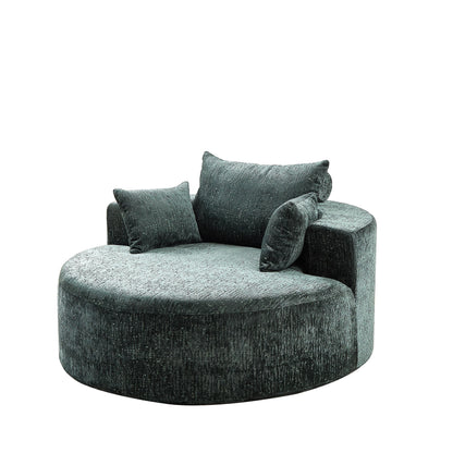 Canapé-lit simple rond en chenille verte avec coussin de dossier