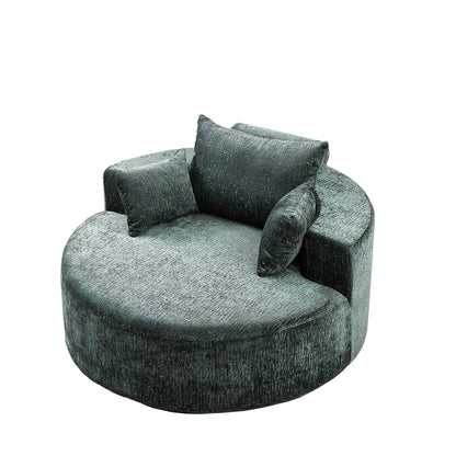 Canapé-lit simple rond en chenille verte avec coussin de dossier