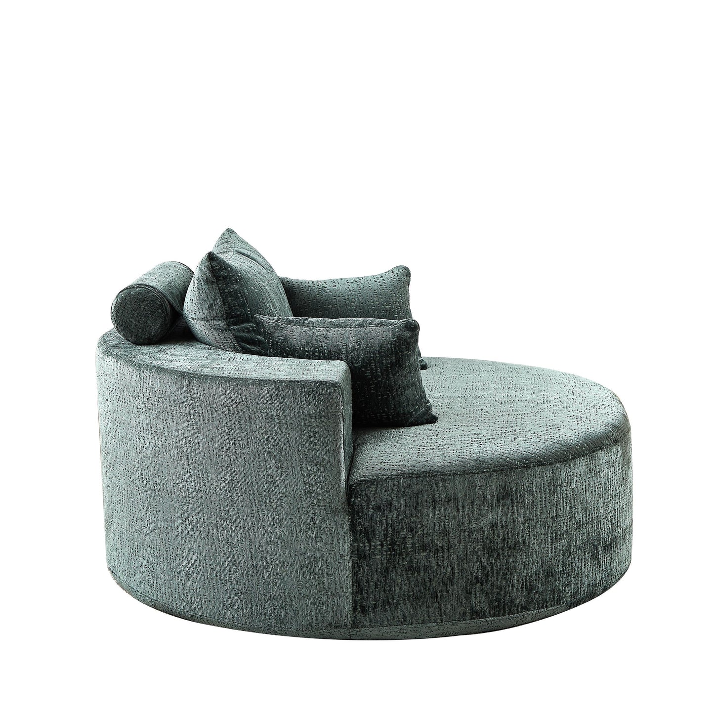 Canapé-lit simple rond en chenille verte avec coussin de dossier