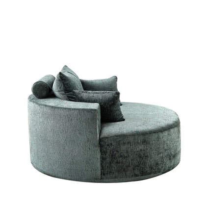 Canapé-lit simple rond en chenille verte avec coussin de dossier