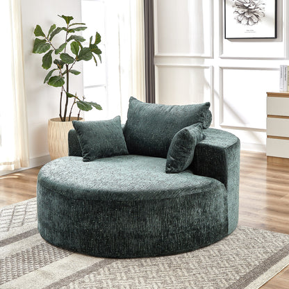 Canapé-lit simple rond en chenille verte avec coussin de dossier