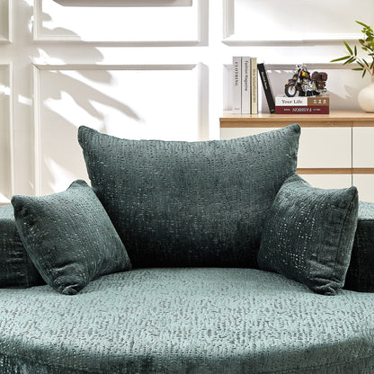 Canapé-lit simple rond en chenille verte avec coussin de dossier