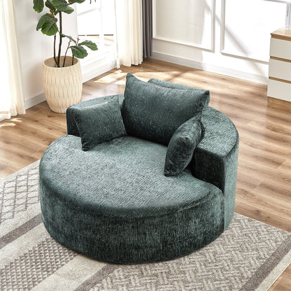 Canapé-lit simple rond en chenille verte avec coussin de dossier