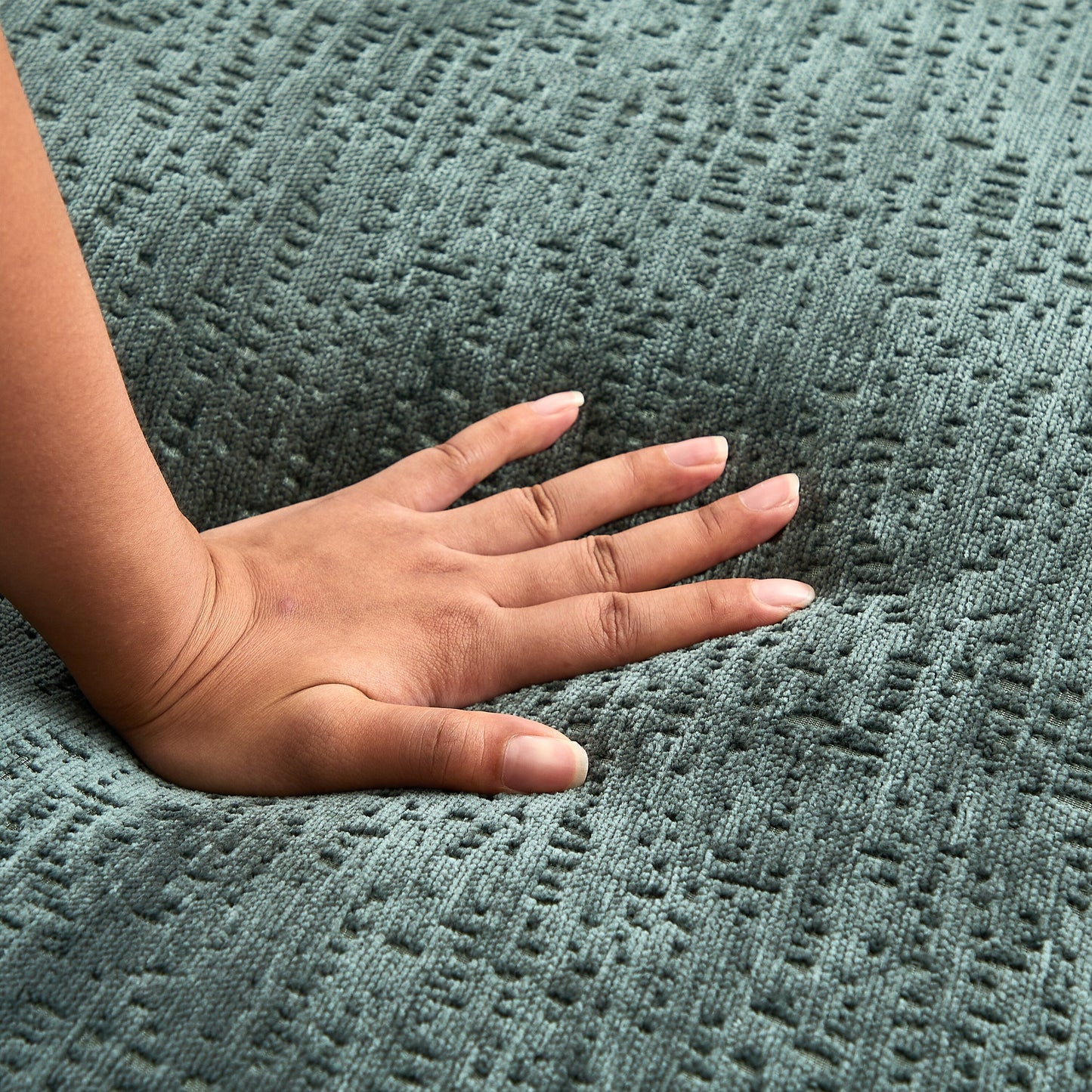 Canapé-lit simple rond en chenille verte avec coussin de dossier
