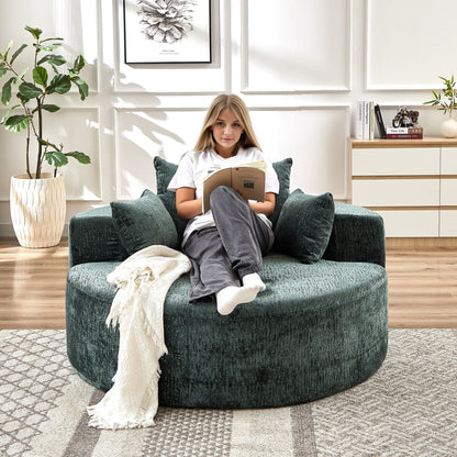 Canapé-lit simple rond en chenille verte avec coussin de dossier