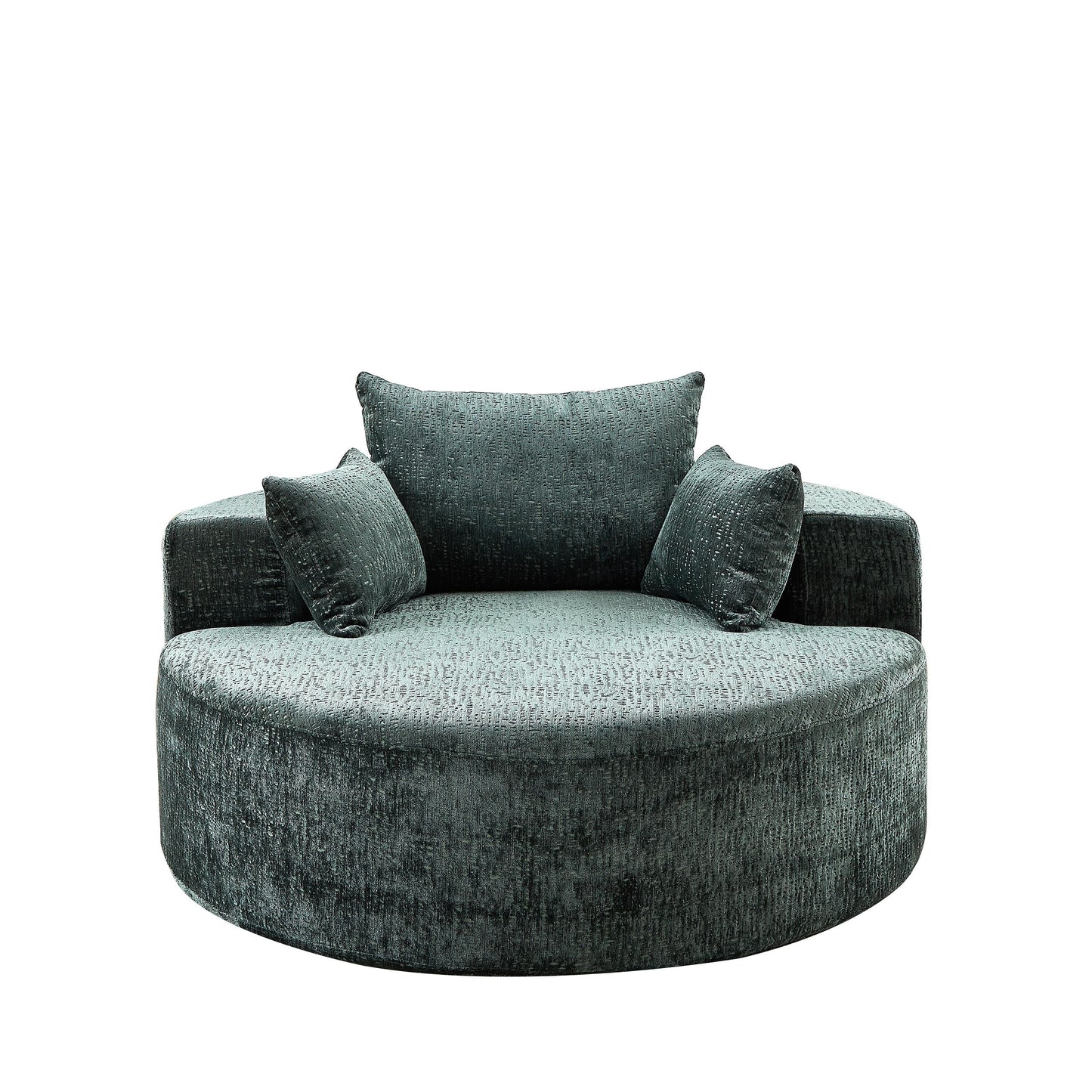 Canapé-lit simple rond en chenille verte avec coussin de dossier