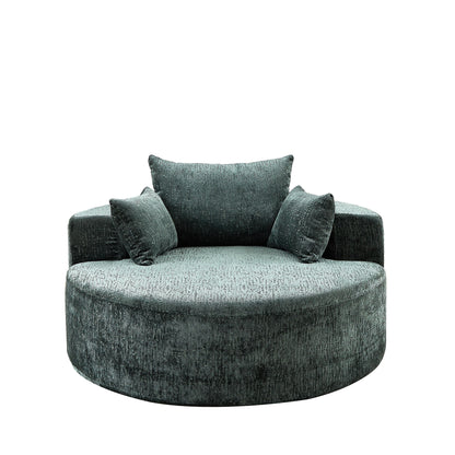 Canapé-lit simple rond en chenille verte avec coussin de dossier