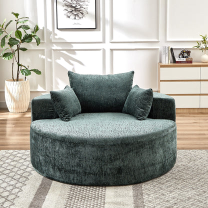 Canapé-lit simple rond en chenille verte avec coussin de dossier