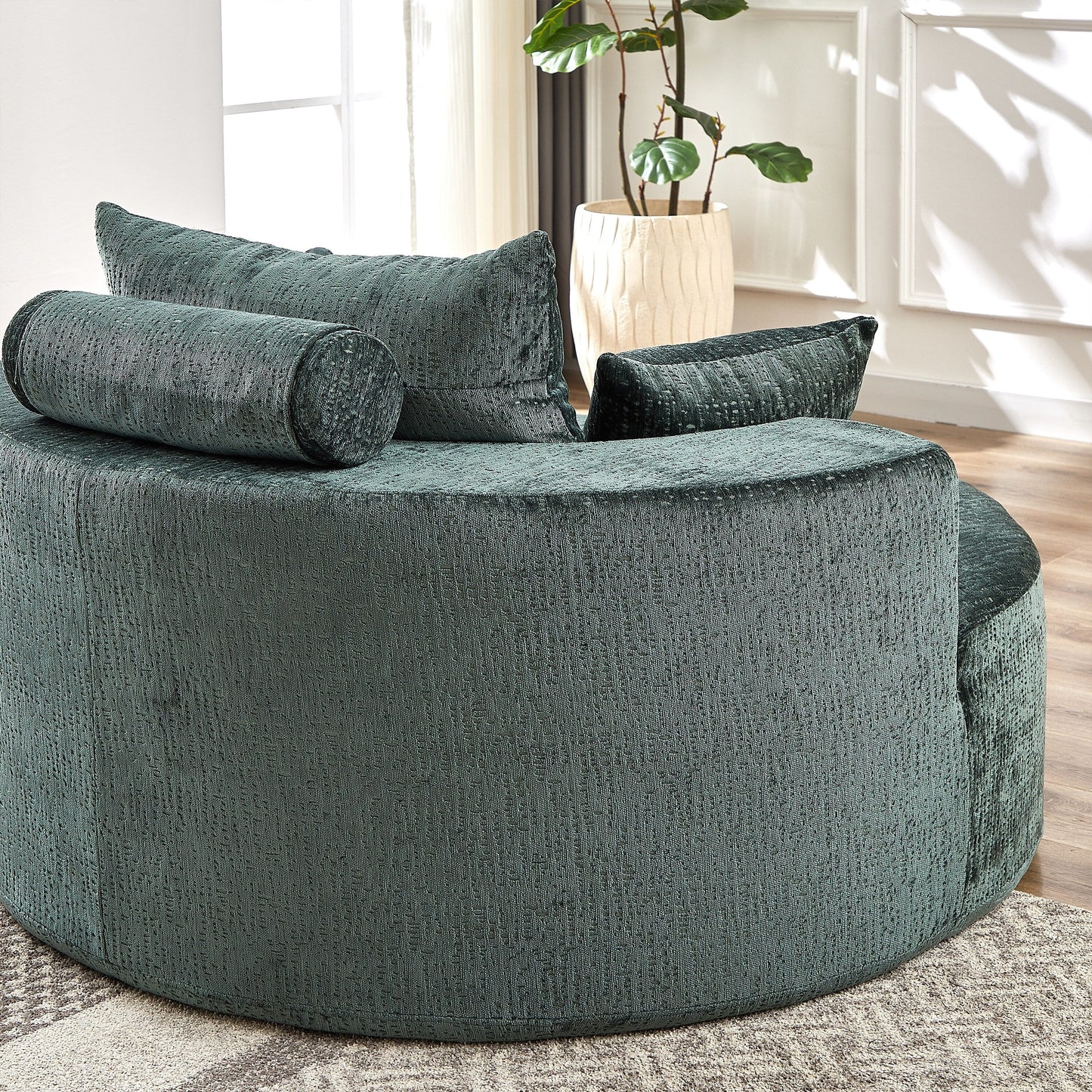 Canapé-lit simple rond en chenille verte avec coussin de dossier