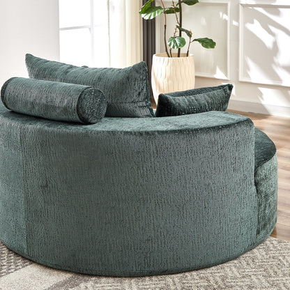 Canapé-lit simple rond en chenille verte avec coussin de dossier