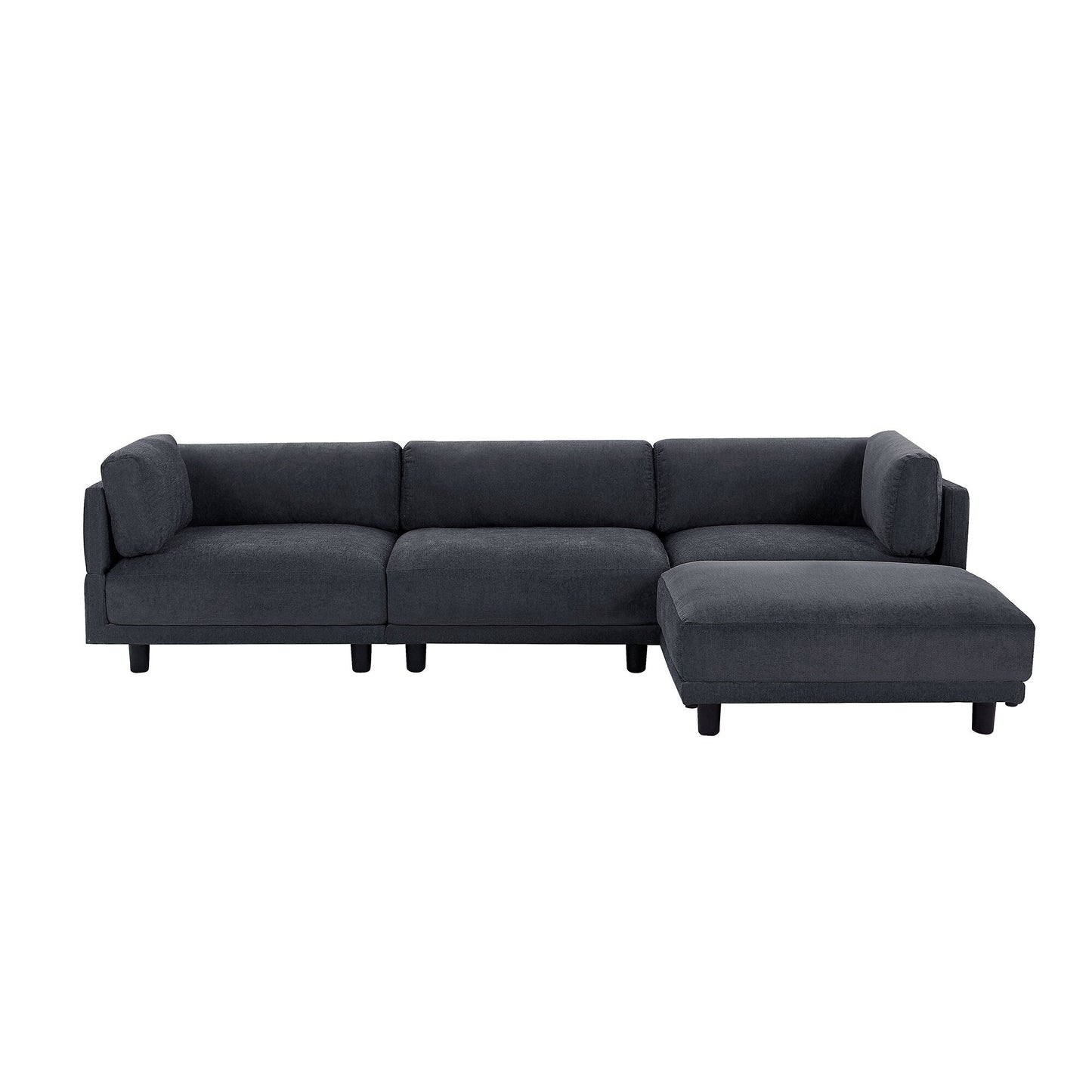 Canapé sectionnel 3 places en polyester gris 102,4 po avec repose-pieds réversible, coussins épais et pieds en plastique résistants