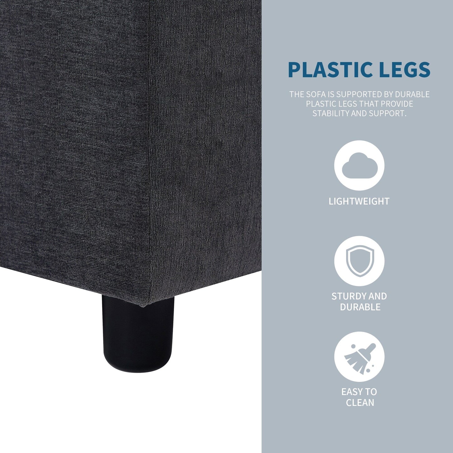 Canapé 3 places en L gris 102,4 pouces en polyester avec repose-pieds réversible, coussins épais et pieds en plastique résistants
