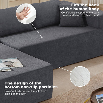 Canapé sectionnel 3 places en L en tissu gris de 107,48 pouces avec méridienne et coussins de 16,53 pouces