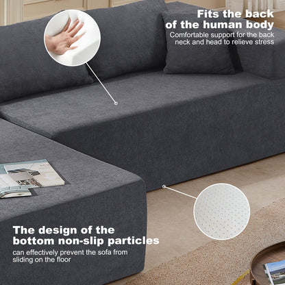 Canapé sectionnel 3 places en tissu gris de 107,48 po avec coussins de 16,53 po et méridienne, modèle 2 pièces