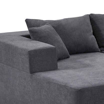 Canapé sectionnel 3 places en tissu gris de 107,48 po avec coussins de 16,53 po et méridienne, modèle 2 pièces